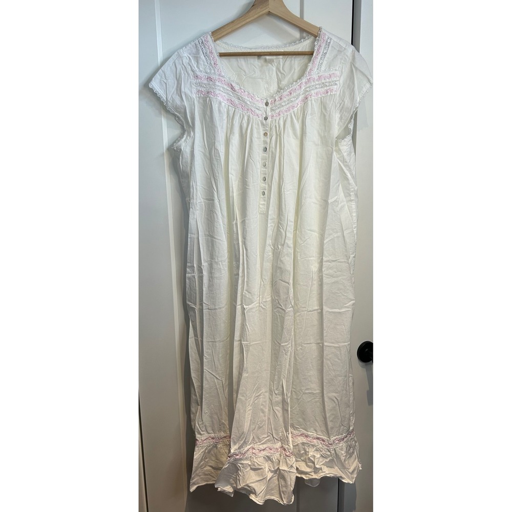 Eileen West Nightgown XL Pink Floral Embroidery Lace Trim Maxi Cottagecore